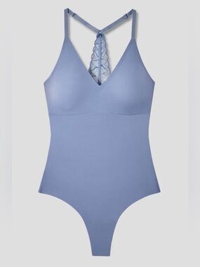 True & Co. Light Blue Lace-Back One-Piece Bodysuit